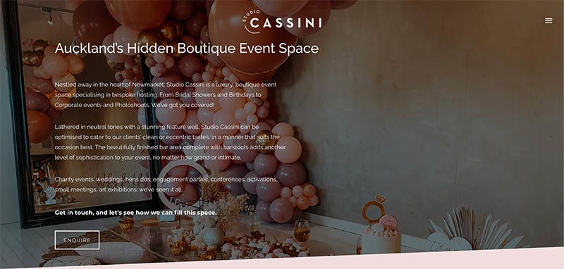 BE Business portfolio - Studio Cassini Event Space website