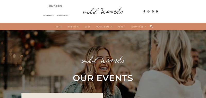 BE Business portfolio - Wild Hearts events page